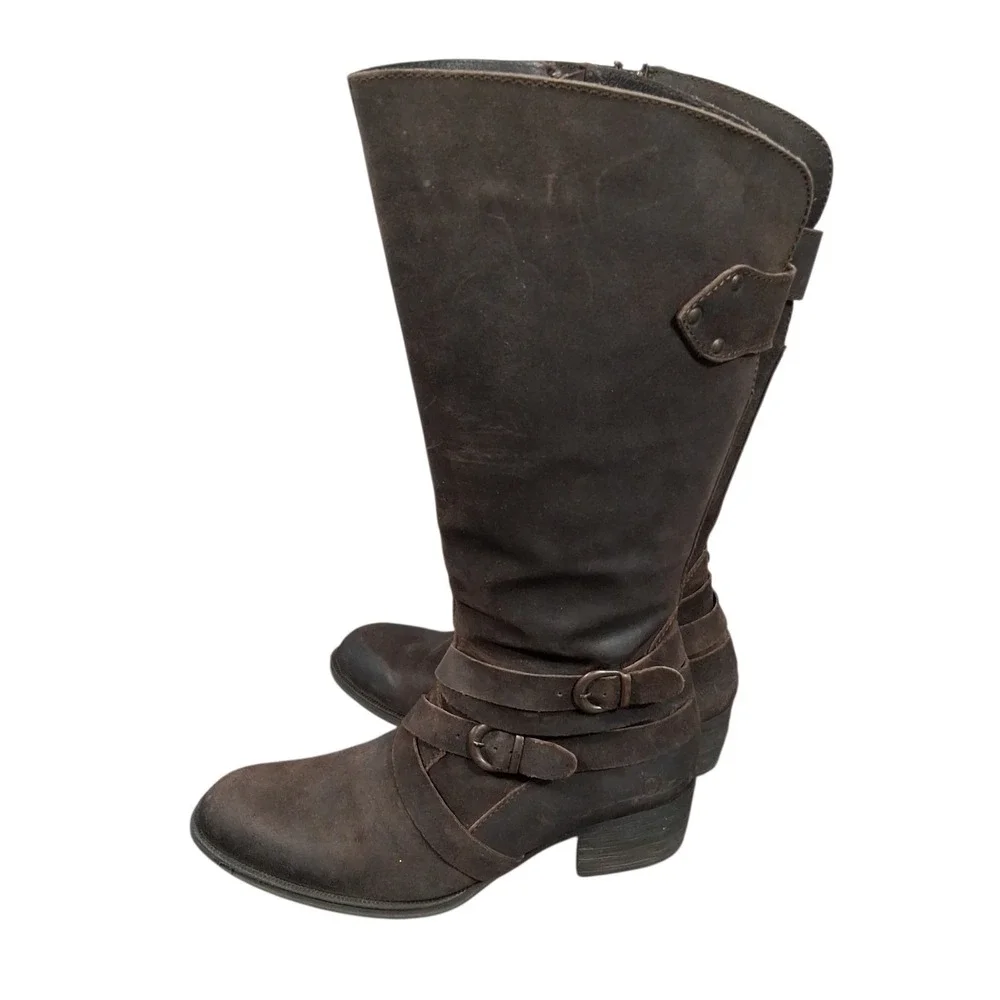 BORN Moanna Brown Suede Leather Tall Riding Boots with Buckle Women's 11 Western
